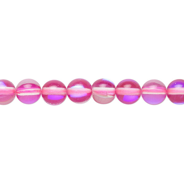 Bead, iridescent glass, transparent pink, 6mm round. Sold per 15-1/2" to 16" strand. image number 0