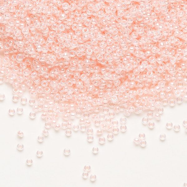 Seed bead, Miyuki, glass, pkg/35g, #15 rocaille, opaque inside dyed color luster pink alabaster base (RR-517). image number 0