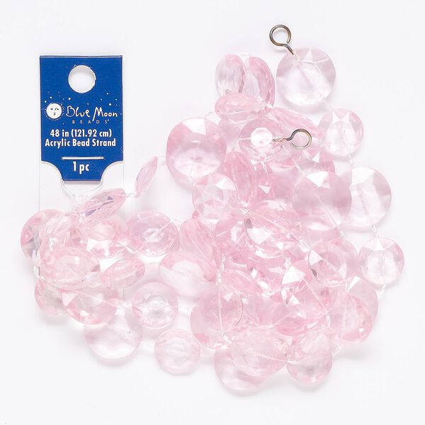 Component, acrylic and antique brass-finished "pewter" (zinc-based alloy), pink, 18mm round and 14mm faceted puffed flat round, 48 inches. Sold individually. image number 0