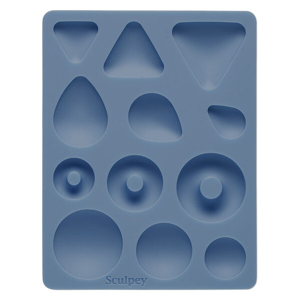 Mold, Sculpey®, silicone, blue, 5x3-3/4 inches with 19x14mm-33mm assorted shape cabochon. Sold individually. image number 0