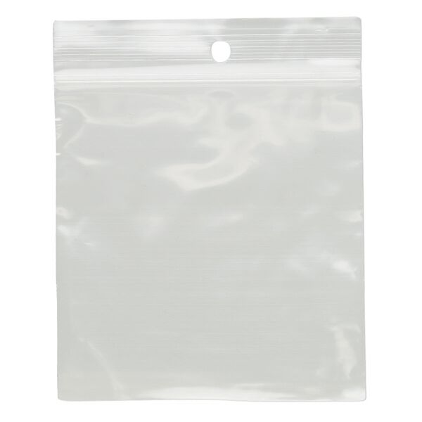 Bag, Tite-Lip™, plastic, clear, 3-inch top zip with hole. Sold per pkg of 100. image number 1