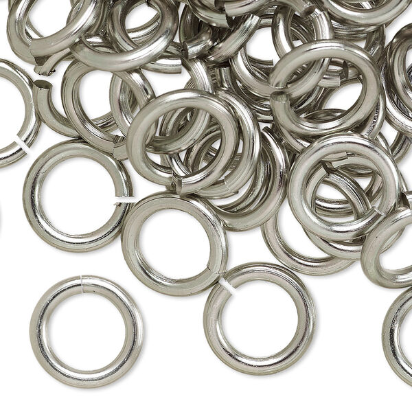 Jump ring, anodized aluminum, metallic grey, 12mm round, 7.9mm inside diameter, 12 gauge. Sold per pkg of 100. image number 0