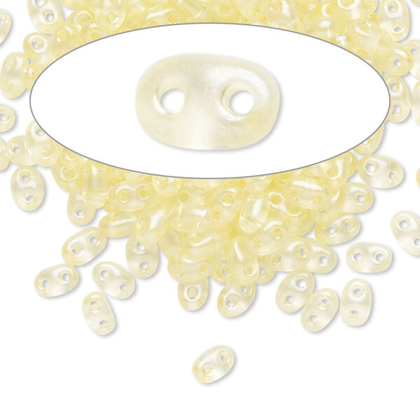 Seed bead, Preciosa Twin™ Czech glass, pkg/50g, 5x2.5mm oval, translucent light yellow terra pearl clear, (08186). image number 0