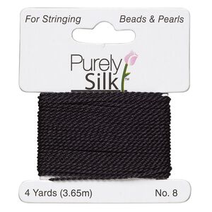 Thread, Purely Silk™, black, heavy, size #8, 33-pound test. Sold per 4-yard card.