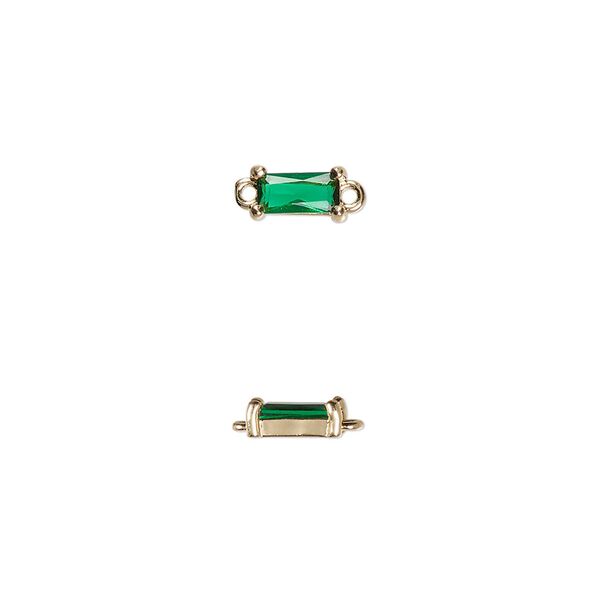 Link, glass and gold-finished brass, dark green, 7.5x4mm faceted rectangle. Sold per pkg of 10. image number 0