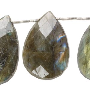 Labradorite 1pkg7, hand-cut top-drilled faceted puffed teardrop bead natural 33x20mm-41x28mm