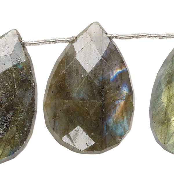 Labradorite 1pkg7, hand-cut top-drilled faceted puffed teardrop bead natural 33x20mm-41x28mm image number 0