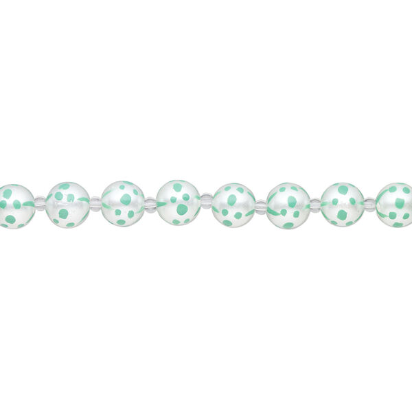 Bead, glass 1pkg8, opaque seafoam green and white, 14mm hand-painted round. image number 1
