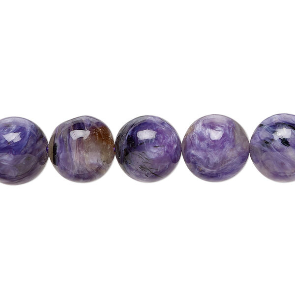 Bead, charoite (stabilized), 10mm hand-cut round, B grade, Mohs hardness 5 to 6. Sold per 8-inch strand, approximately 20 beads. image number 0