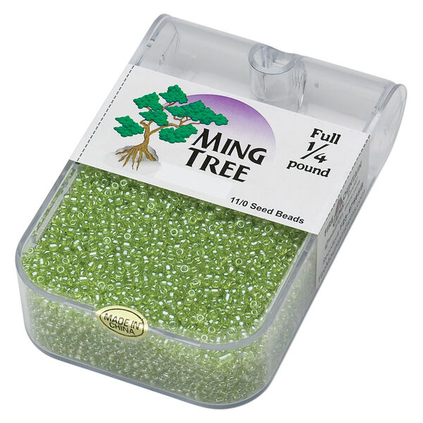 Seed bead, Ming Tree™, glass, pkg/1/4 pound, #11 round, translucent luster lime green. image number 0