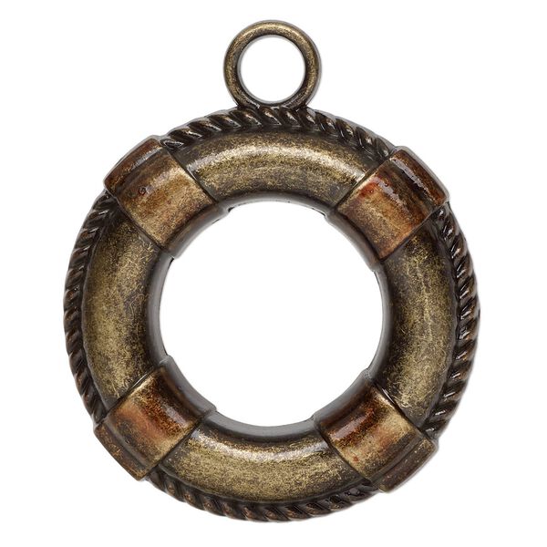 Focal, lacquer and antique brass-finished "pewter" (zinc-based alloy), brown, 39mm single-sided life preserver. Sold individually. image number 0
