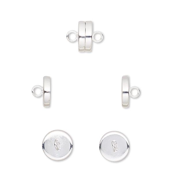 Clasp, magnetic barrel, silver-plated steel, 8x4mm. Sold per pkg of 10. image number 0