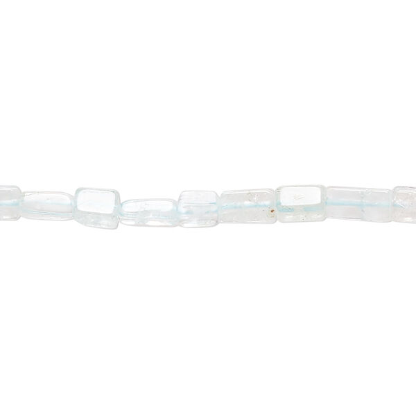 Bead, aquamarine (dyed / heated), 4mm-7x4mm hand-cut flat rectangle and flat square, C- grade, Mohs hardness 7-1/2 to 8. Sold per 13-inch strand. image number 0