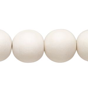 Bead, Taiwanese cheesewood (dyed / waxed), white, 15-16mm round. Sold per 15-1/2" to 16" strand.