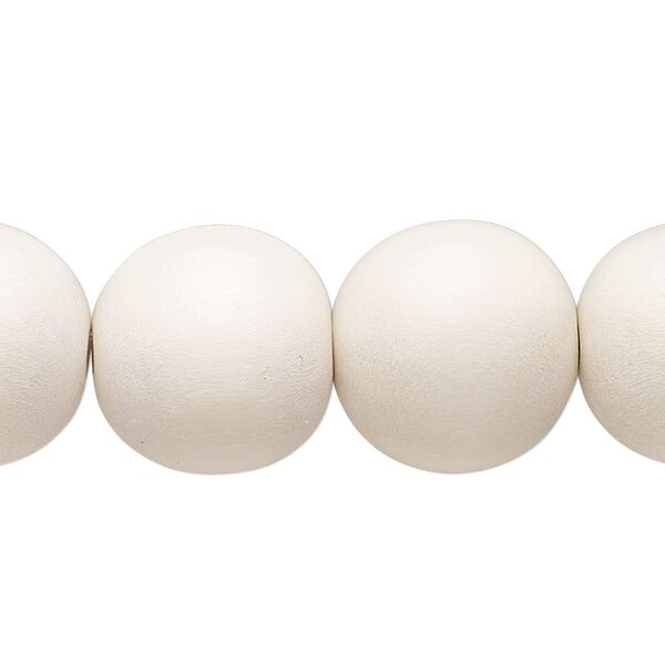Bead, Taiwanese cheesewood (dyed / waxed), white, 15-16mm round. Sold per 15-1/2" to 16" strand. image number 0