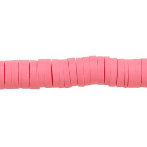 Bead, polymer clay, opaque bright pink, 8x2mm heishi. Sold per pkg of (2) 15-1/2" to 16" strands.