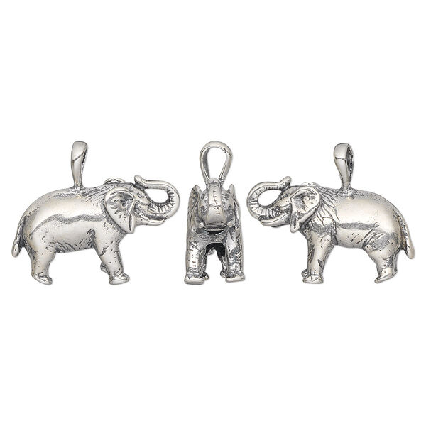 Charm, antiqued sterling silver, 22x13mm 3D hollow elephant. Sold individually. image number 0