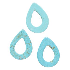 Howlite 1pkg3, open teardrop bead 40x30mm-42x31mm