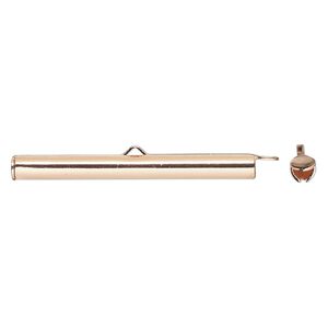 End bar, copper-plated brass, 40x4mm round tube with fold-in ends, 2.75-3mm inside diameter. Sold per pkg of 10.