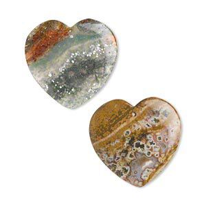 Ocean jasper 1pkg2, top-drilled flat heart focal natural 36x35mm