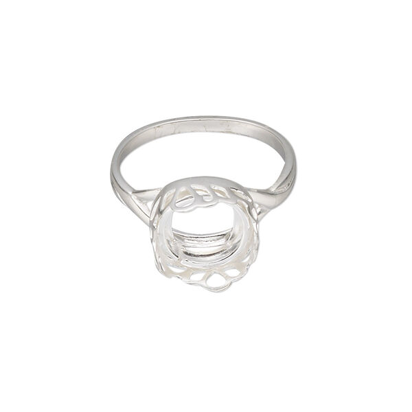 Ring, Almost Instant Jewelry®, sterling silver, 11.5mm wide with petal edge and 10mm cushion bezel setting, size 7. Sold individually. image number 0