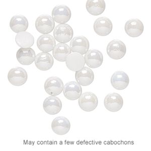 Cabochon, glass pearl, white luster, 5-6mm non-calibrated round. Sold per pkg of 25.