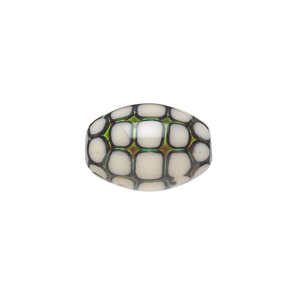 Bead, acrylic, cream and multicolored, 19x13mm color-changing barrel with turtle shell pattern. Sold per pkg of 4. image number 0