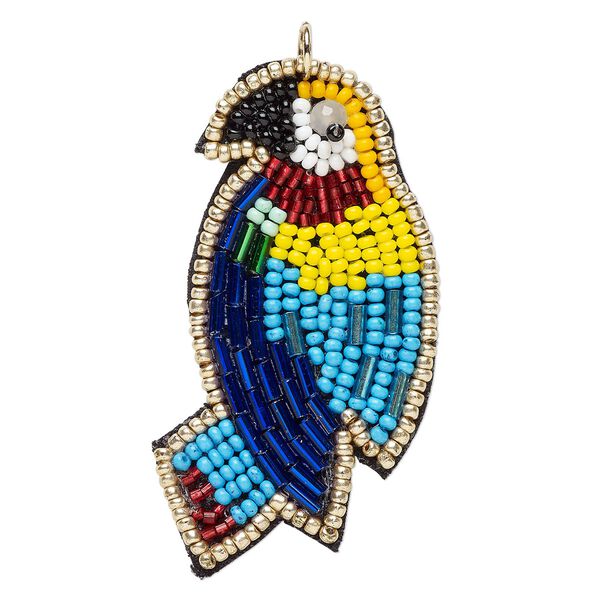 Focal 1pkg1 seed bead / felt, multicolored, 58x30mm handmade parrot. image number 0