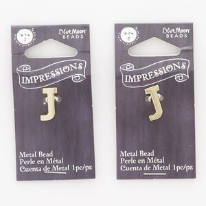 Bead, gold-finished "pewter" (zinc-based alloy), 13x7mm top-drilled alphabet letter J with 2mm hole. Sold per pkg of 2.