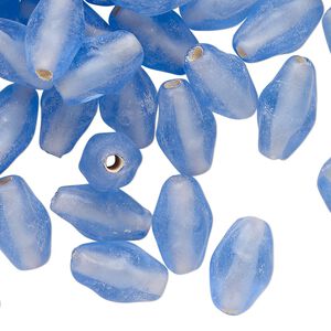 Bead, lampworked glass, translucent sky blue, 12x8mm-13x9mm double cone. Sold per 2-ounce pkg, approximately 65 beads.