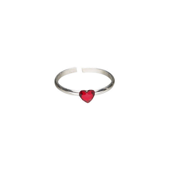 Toe ring 1pkg1, Create Compliments&reg;, sterling silver and crystal, red, 3.5mm heart, adjustable. image number 0
