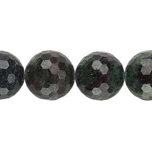 Ruby in zoisite 1pkg1, faceted round bead natural 15 inch 13-14mm