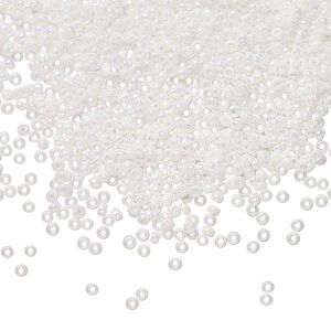 Seed bead, Miyuki, glass, pkg/35g, #15 rocaille, opaque rainbow chalk white, (RR-471).