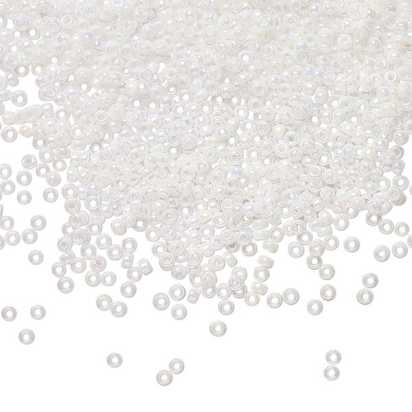 Seed bead, Miyuki, glass, pkg/35g, #15 rocaille, opaque rainbow chalk white, (RR-471). image number 0