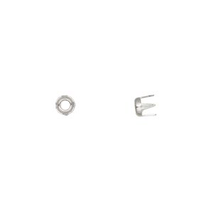 Rhinestone mount, imitation rhodium-plated brass, 4mm with SS12 rose or rose 4-prong rim setting. Sold per pkg of 100.