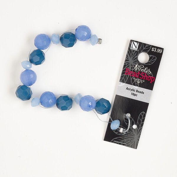 Bead, acrylic, teal and light blue, 12mm faceted round and 8x6mm faceted rondelle. Sold per pkg of 16. image number 0