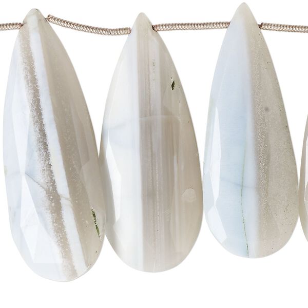 Blue-grey Peruvian opal 1pkg12, hand-cut top-drilled faceted puffed teardrop bead natural 35x12mm-46x17mm image number 0
