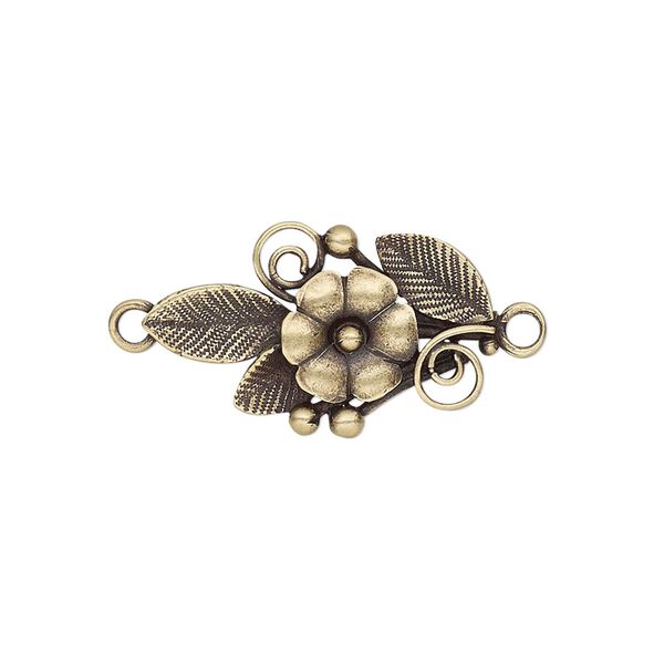 Link, JBB Findings, antiqued brass, 23.5x14mm single-sided flower and leaves. Sold individually. image number 0