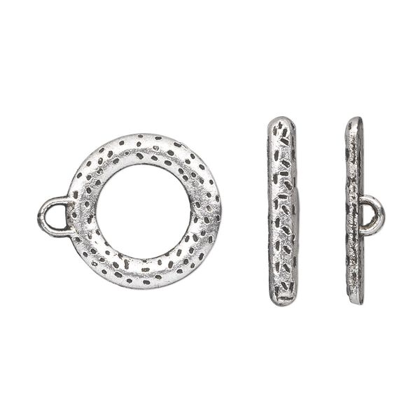 Clasp, toggle, antique silver-plated "pewter" (zinc-based alloy), 16mm double-sided round. Sold per pkg of 10. image number 0