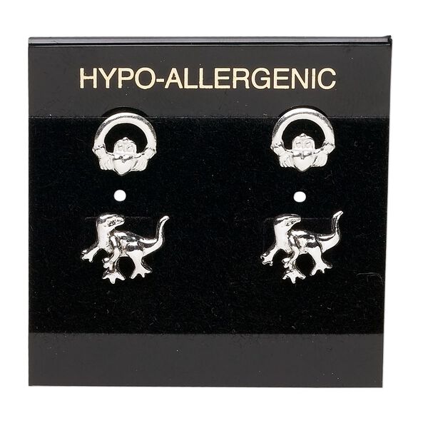 Earring card, flocked plastic, black and gold, 2x2-inch square with "HYPO-ALLERGENIC." Sold per pkg of 100. image number 0