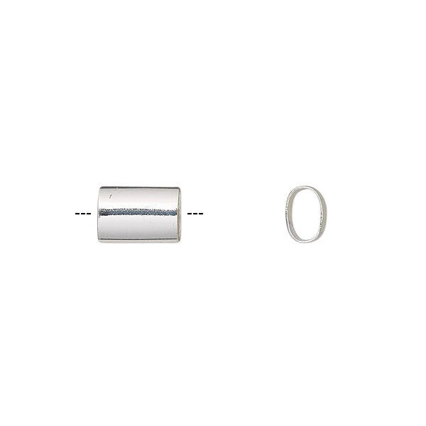 Bead, silver-finished brass, 8x6mm oval tube. Sold per pkg of 10. image number 0