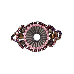 Link, Creative Touch, glass, dusty rose / magenta / gunmetal, 25x18mm double-sided fancy oval. Sold individually.