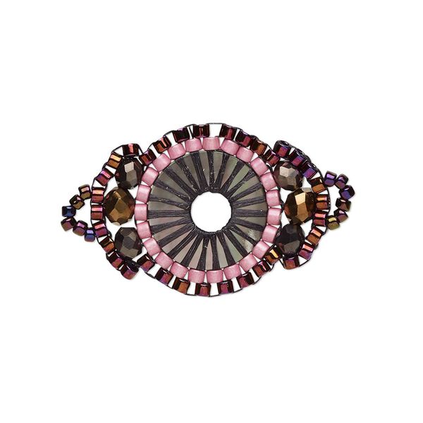 Link, Creative Touch, glass, dusty rose / magenta / gunmetal, 25x18mm double-sided fancy oval. Sold individually. image number 0