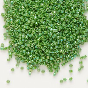 Seed bead, Delica®, glass, pkg/7.5g, #11 round, opaque rainbow green (DB-0163).