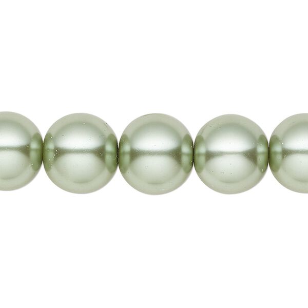 Bead, crystal pearl, sage, 12mm round. Sold per 15-1/2" to 16" strand, approximately 30 beads. image number 0