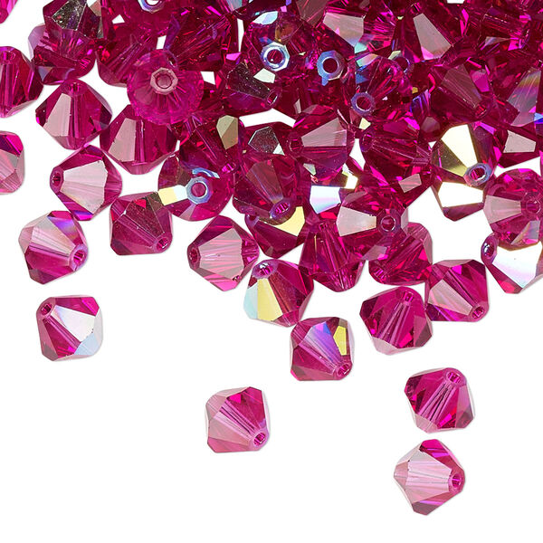 Bead 24pk fuchsia AB, Preciosa Czech crystal 6mm bicone image number 0