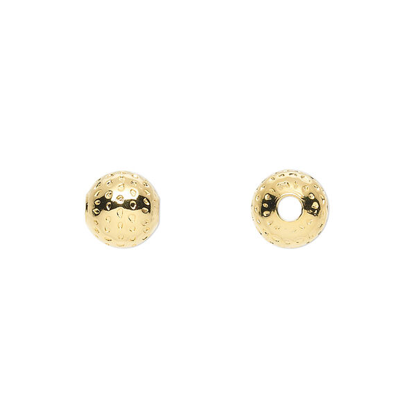 Bead, gold-plated brass, 8mm dimpled round. Sold per pkg of 10. image number 0