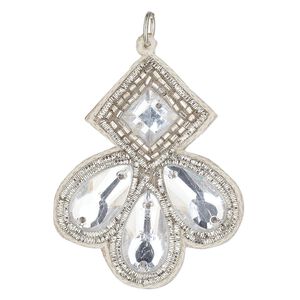 Focal, velveteen / glass / steel, clear, white and silver, 47x38mm single-sided overall. Sold individually.