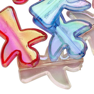 Bead, acrylic, assorted transparent colors AB, 31x26mm angel. Sold per pkg of 30.