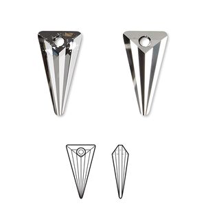 Drop 1pk crystal silver night, Crystal Passions® 18x10mm pendant spike 6480